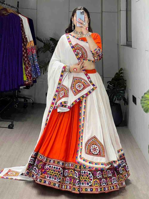 GRTN 8050 ORGWHT Rayon Cotton Lehenga choli market in Kolkata
